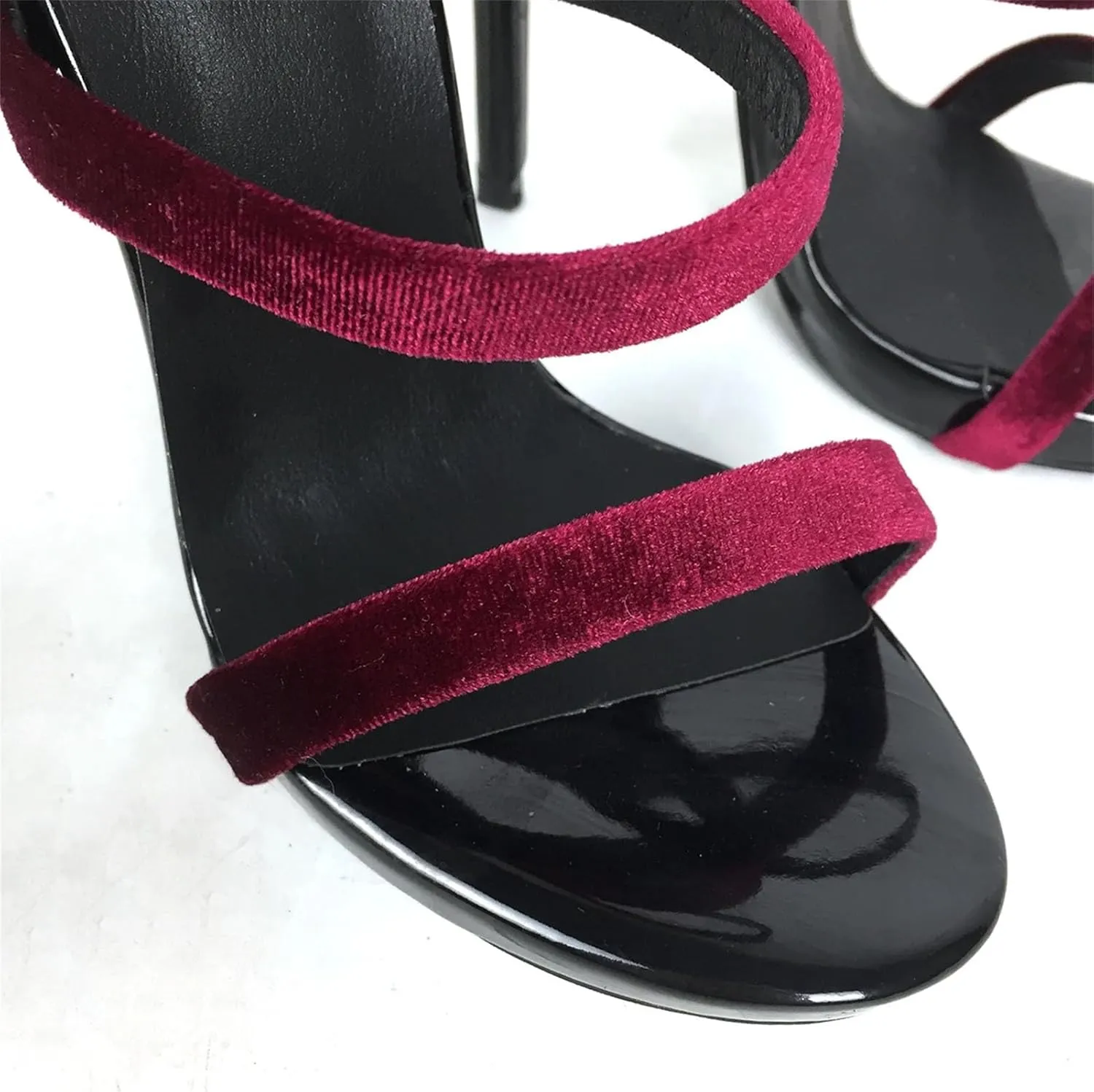 Women's Wine Red Stiletto Sandals, Open Toe Back Zipper Party Heels