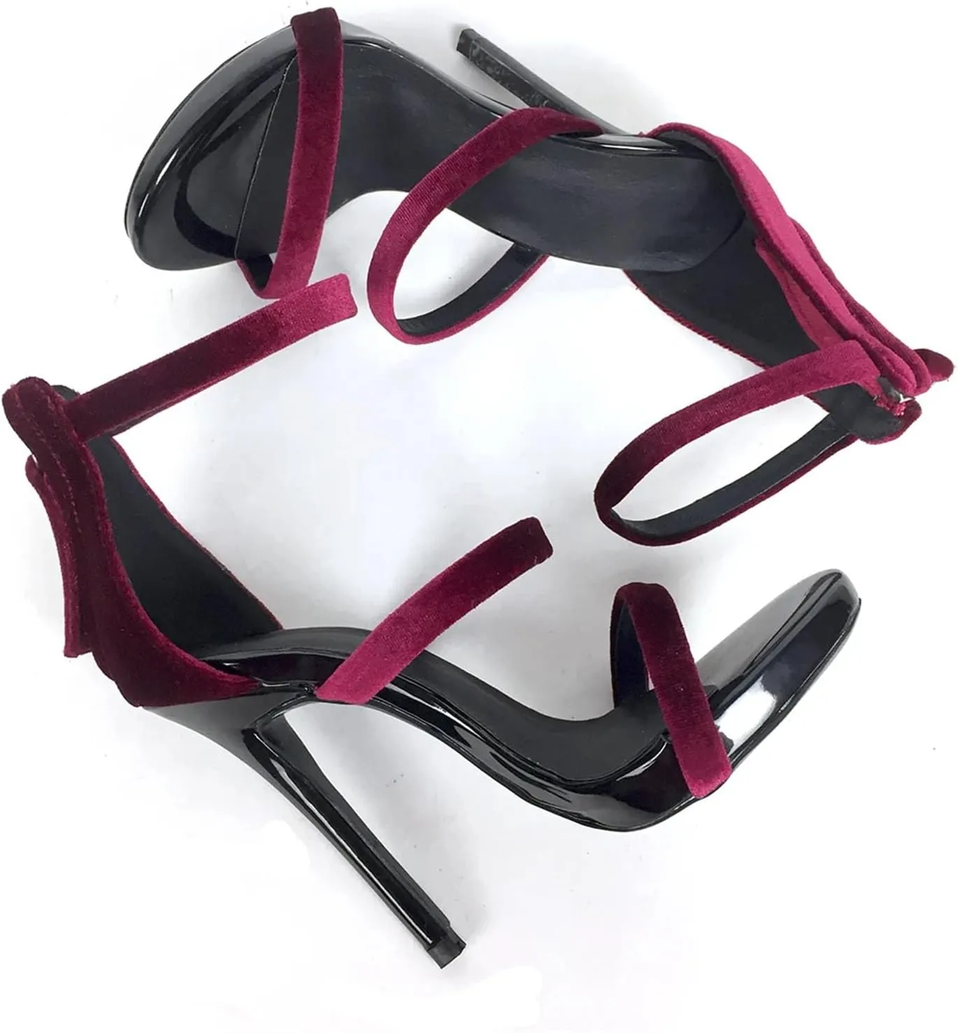Women's Wine Red Stiletto Sandals, Open Toe Back Zipper Party Heels