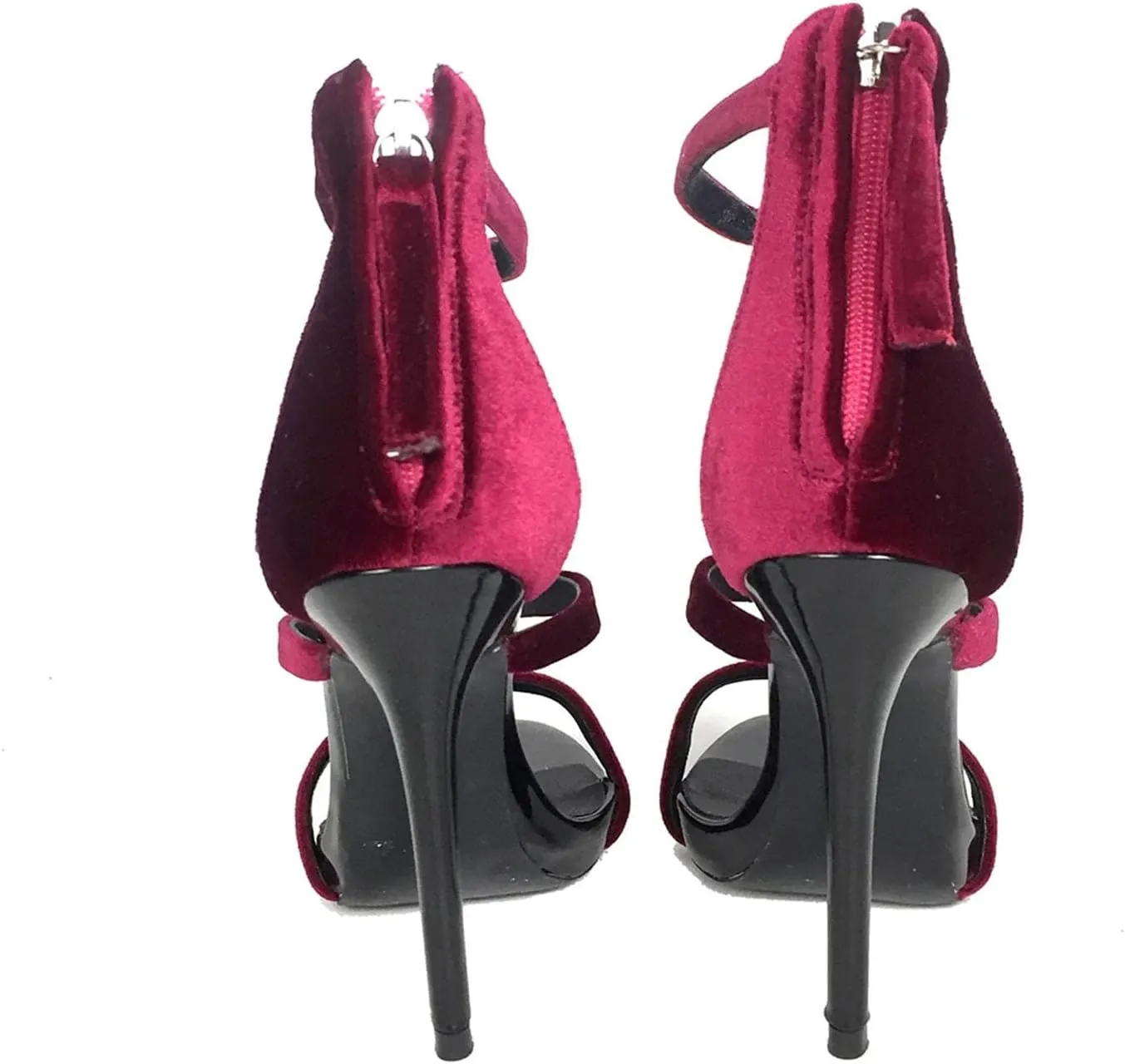 Women's Wine Red Stiletto Sandals, Open Toe Back Zipper Party Heels