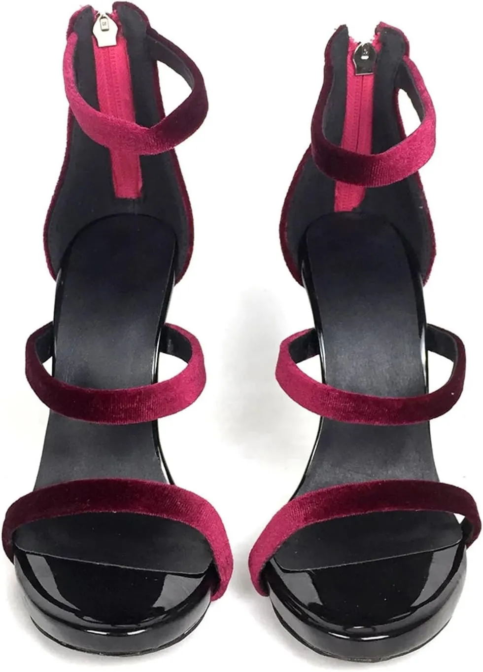 Women's Wine Red Stiletto Sandals, Open Toe Back Zipper Party Heels