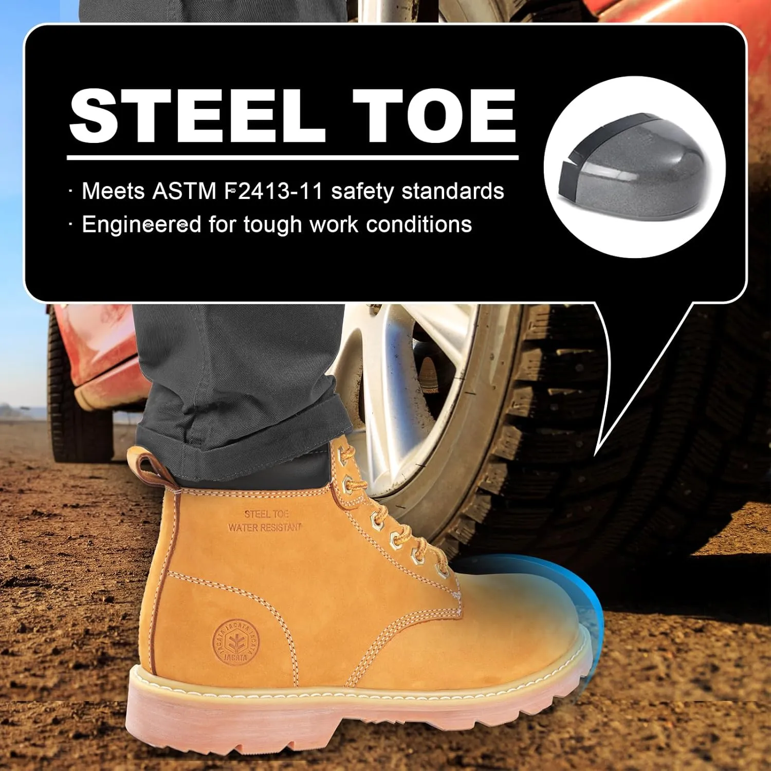 Work Boots for Men, 7 inch Soft/Steel Toe Boots, Safety Industrial Construction Work Shoes, Waterproof, Non-Slip, Puncture-Proof, Static Control, Breathable, Quick Dry