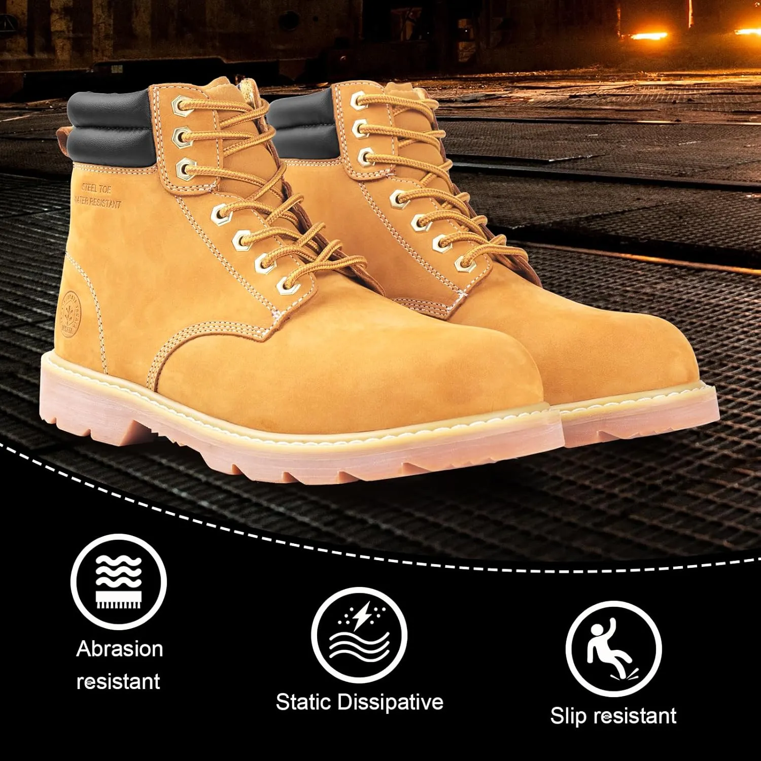 Work Boots for Men, 7 inch Soft/Steel Toe Boots, Safety Industrial Construction Work Shoes, Waterproof, Non-Slip, Puncture-Proof, Static Control, Breathable, Quick Dry