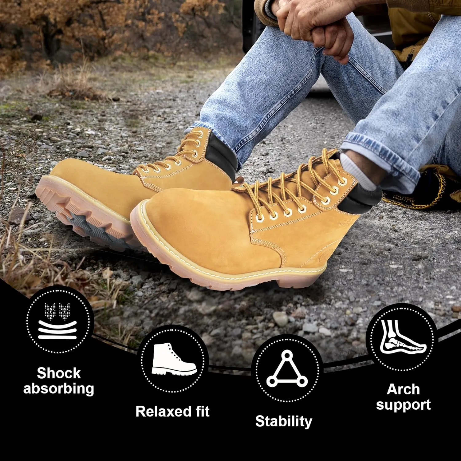 Work Boots for Men, 7 inch Soft/Steel Toe Boots, Safety Industrial Construction Work Shoes, Waterproof, Non-Slip, Puncture-Proof, Static Control, Breathable, Quick Dry