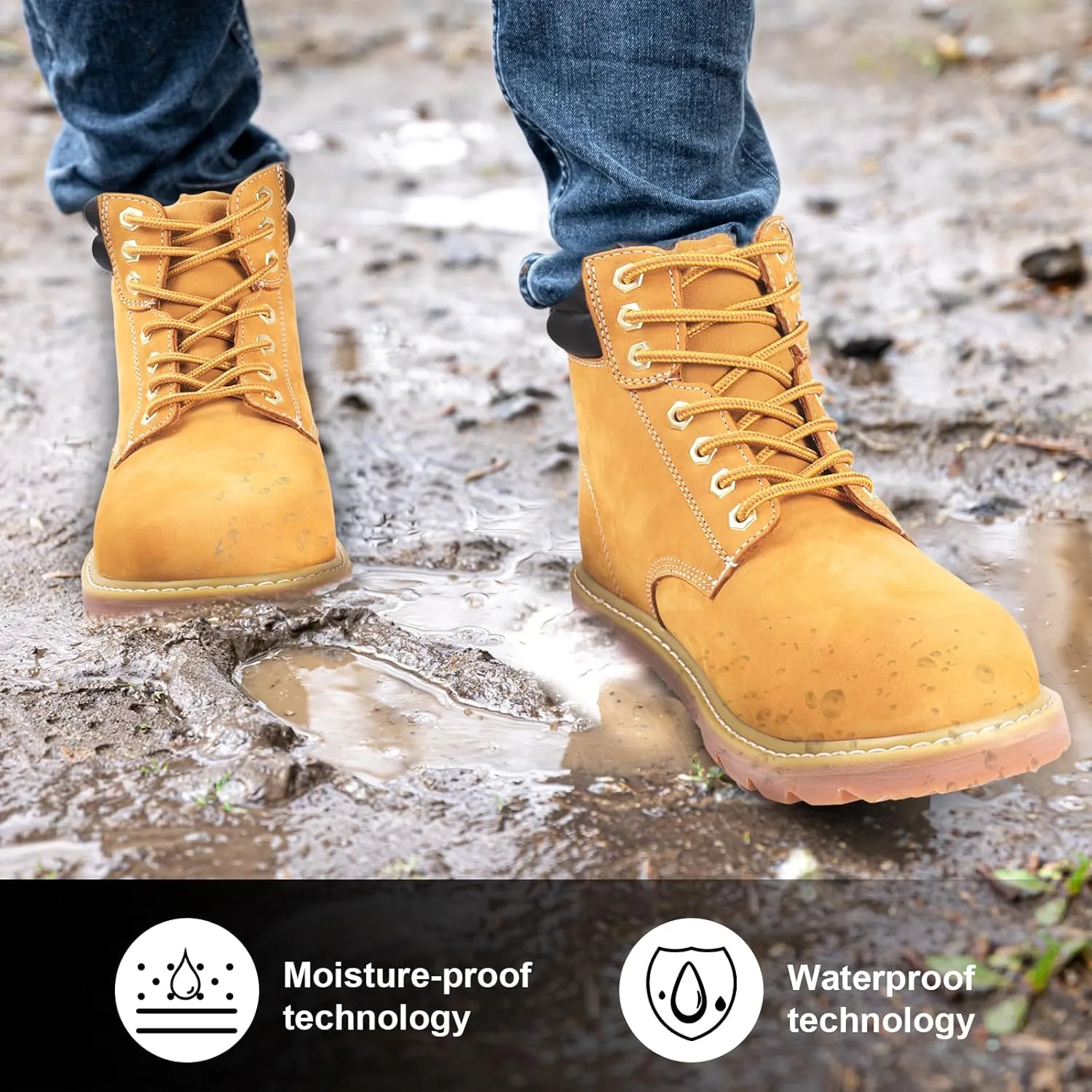 Work Boots for Men, 7 inch Soft/Steel Toe Boots, Safety Industrial Construction Work Shoes, Waterproof, Non-Slip, Puncture-Proof, Static Control, Breathable, Quick Dry