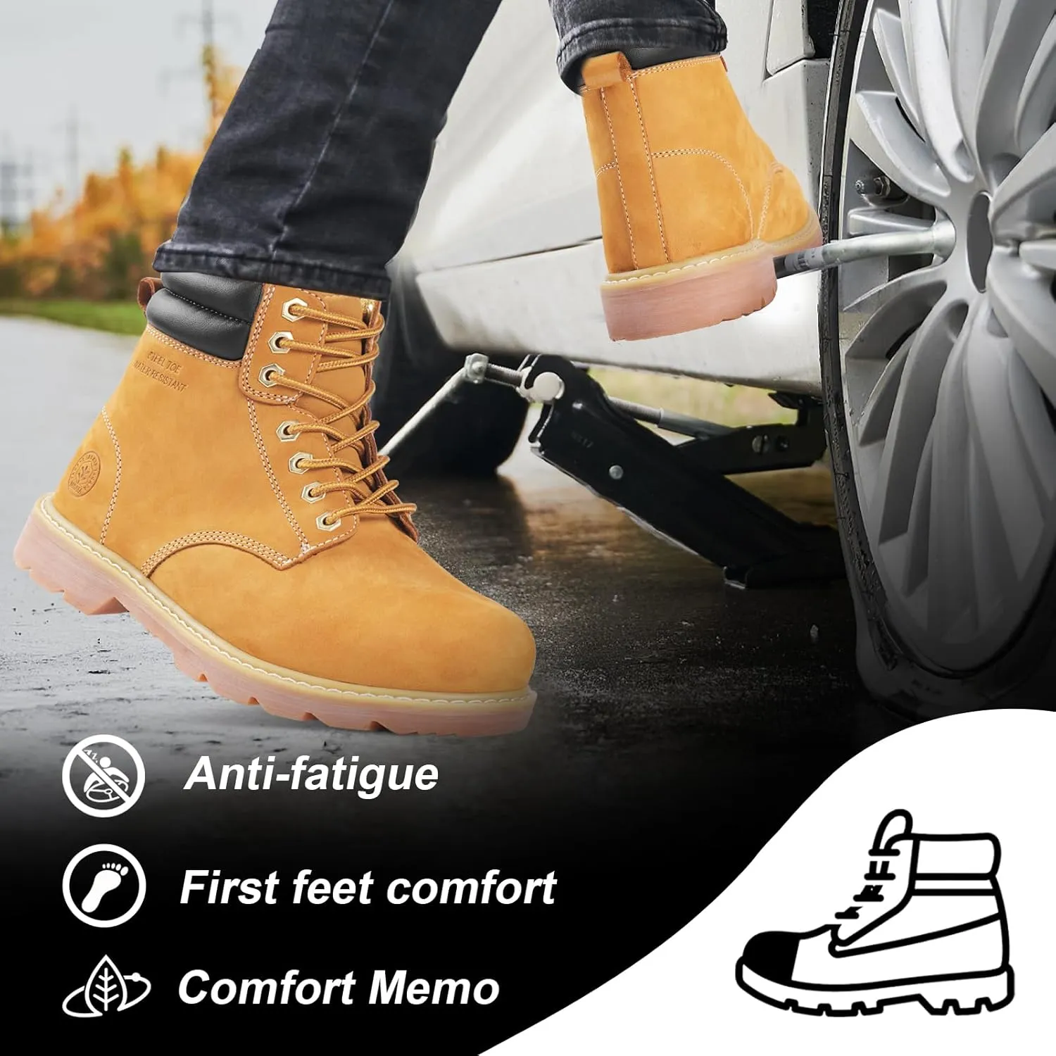 Work Boots for Men, 7 inch Soft/Steel Toe Boots, Safety Industrial Construction Work Shoes, Waterproof, Non-Slip, Puncture-Proof, Static Control, Breathable, Quick Dry