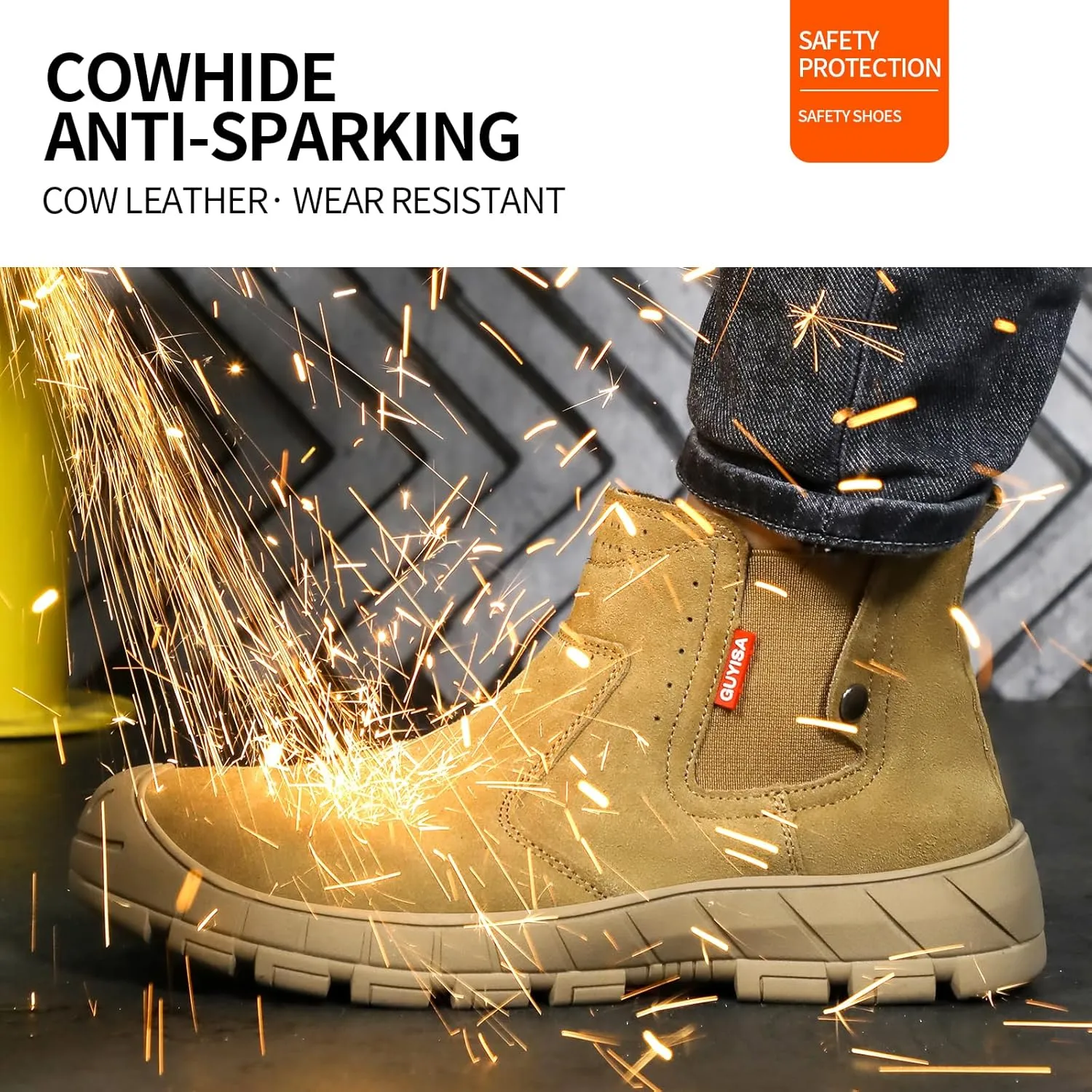 Work Boots for Men Slip On Welding Boots for Men Indestructible Steel Toe Boots Men's Steel Toe Shoes Fireproof Safety Toe Shoes Construction Boots for Welder Men's Work Shoes.
