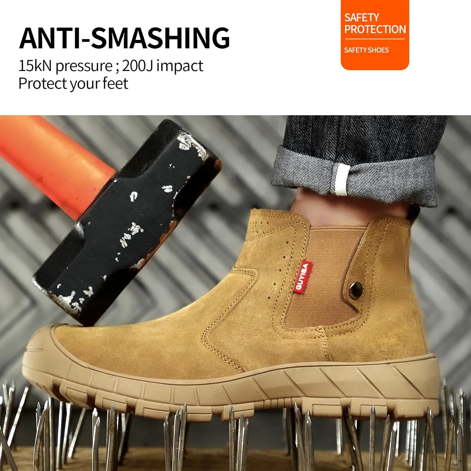 Work Boots for Men Slip On Welding Boots for Men Indestructible Steel Toe Boots Men's Steel Toe Shoes Fireproof Safety Toe Shoes Construction Boots for Welder Men's Work Shoes.