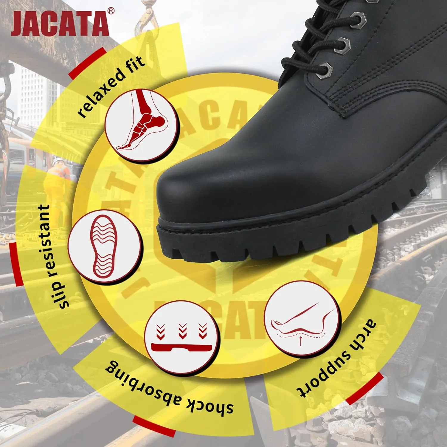 Work Boots For Men Steel/Soft Toe Non Slip Rubber Sole Resistant Utility Oil Mens Industrial Construction Boots