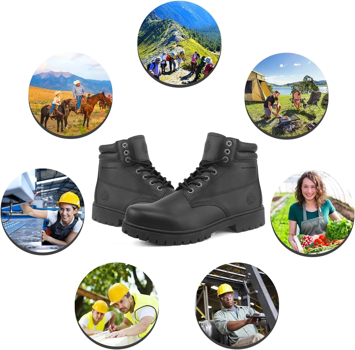 Work Boots For Men Steel/Soft Toe Non Slip Rubber Sole Resistant Utility Oil Mens Industrial Construction Boots