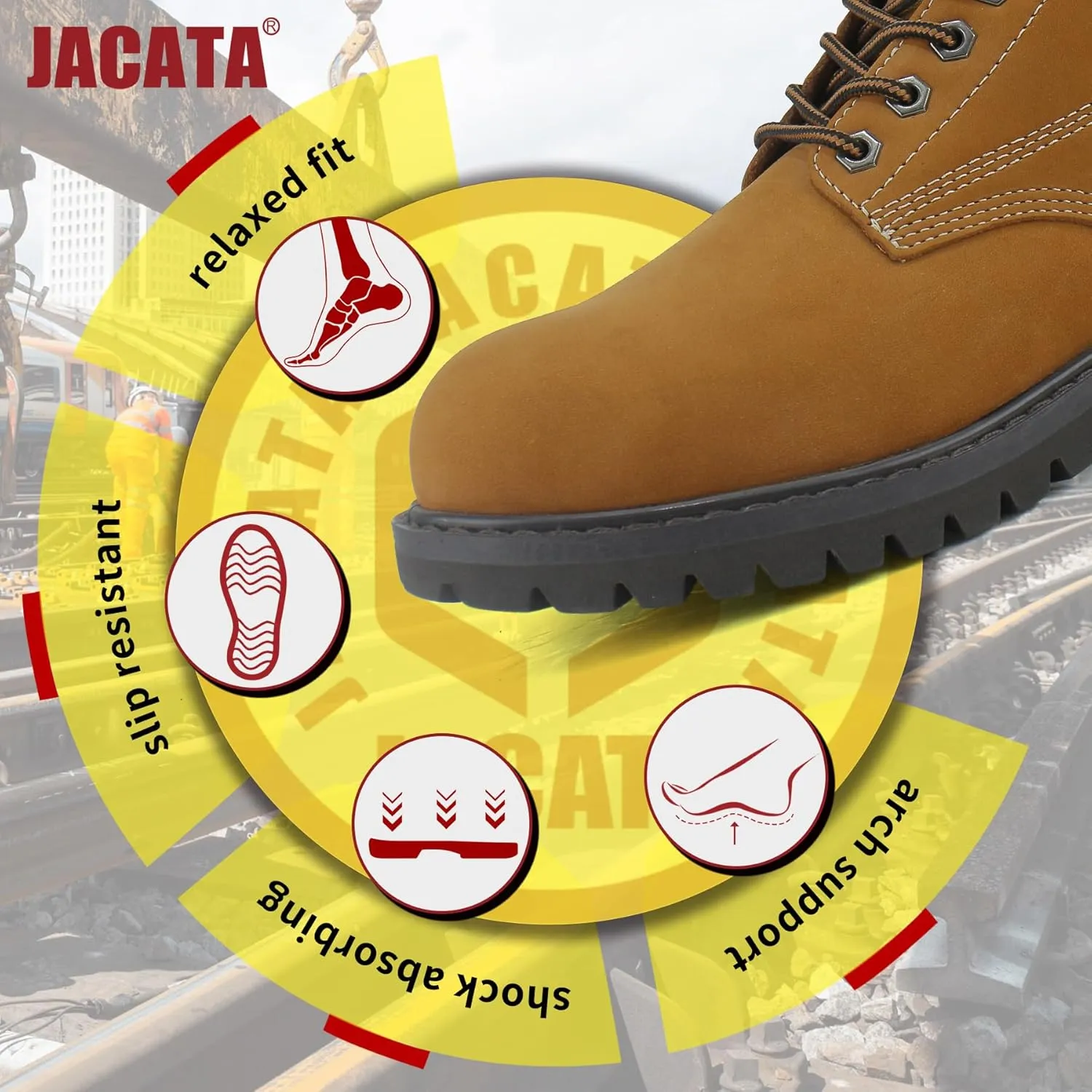Work Boots For Men Steel/Soft Toe Non Slip Rubber Sole Resistant Utility Oil Mens Industrial Construction Boots
