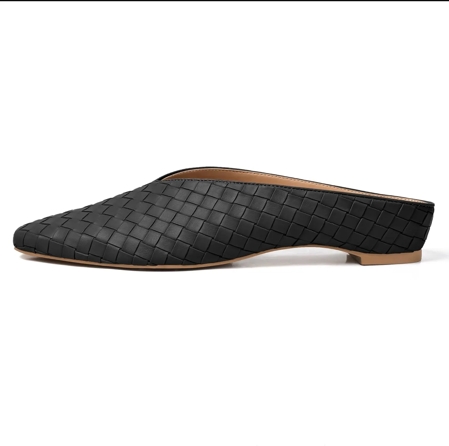 Woven Mules for Women Metallic Leather Slides Ladies Trendy Comfortable Square Toe Hidden Wedge Heels