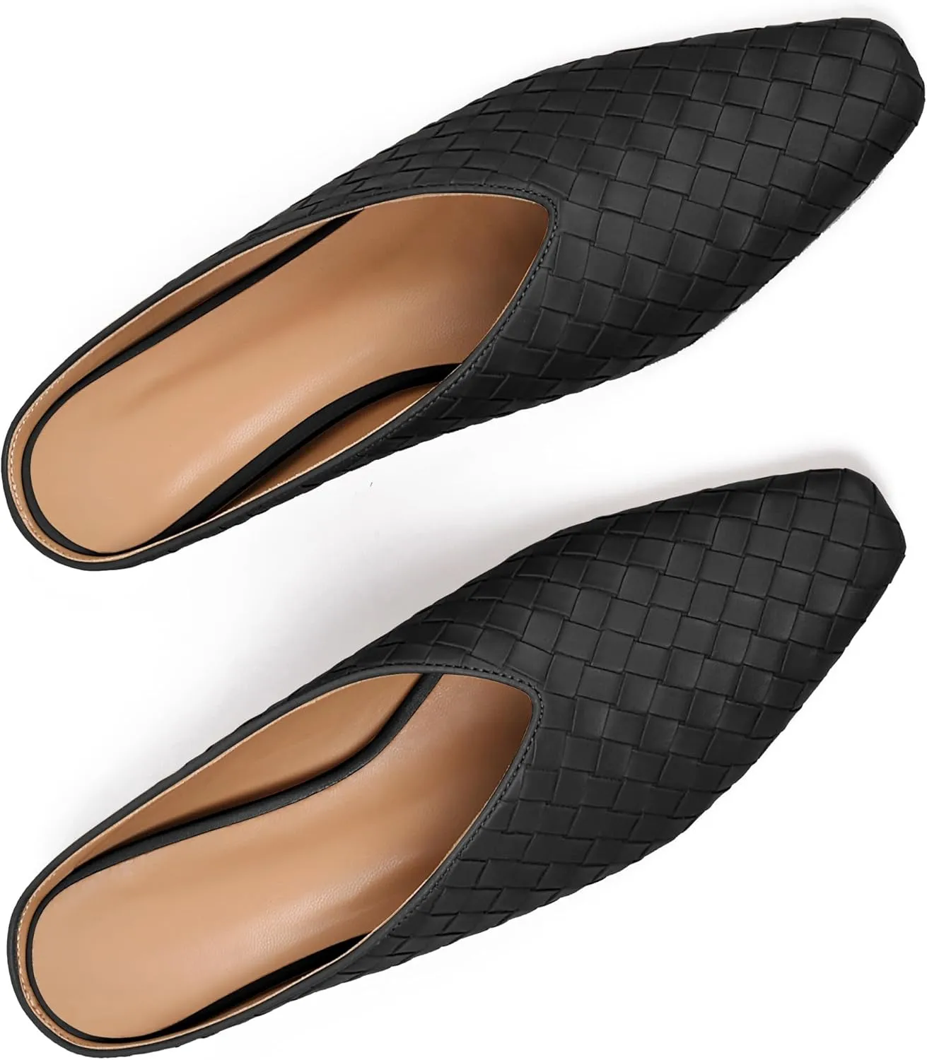 Woven Mules for Women Metallic Leather Slides Ladies Trendy Comfortable Square Toe Hidden Wedge Heels
