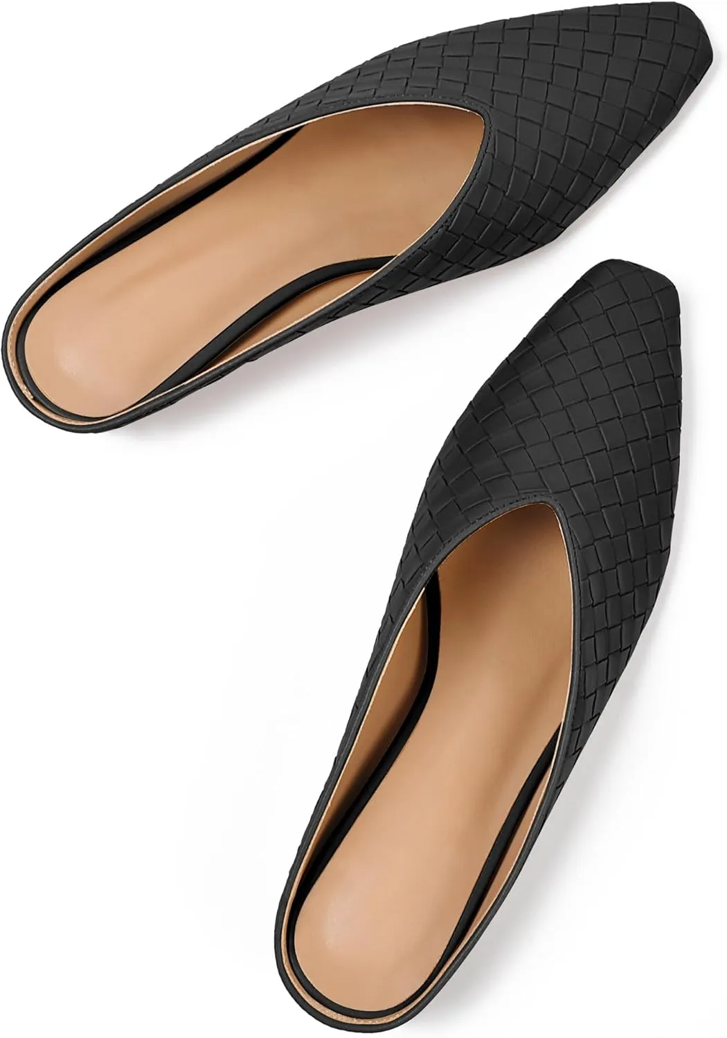 Woven Mules for Women Metallic Leather Slides Ladies Trendy Comfortable Square Toe Hidden Wedge Heels