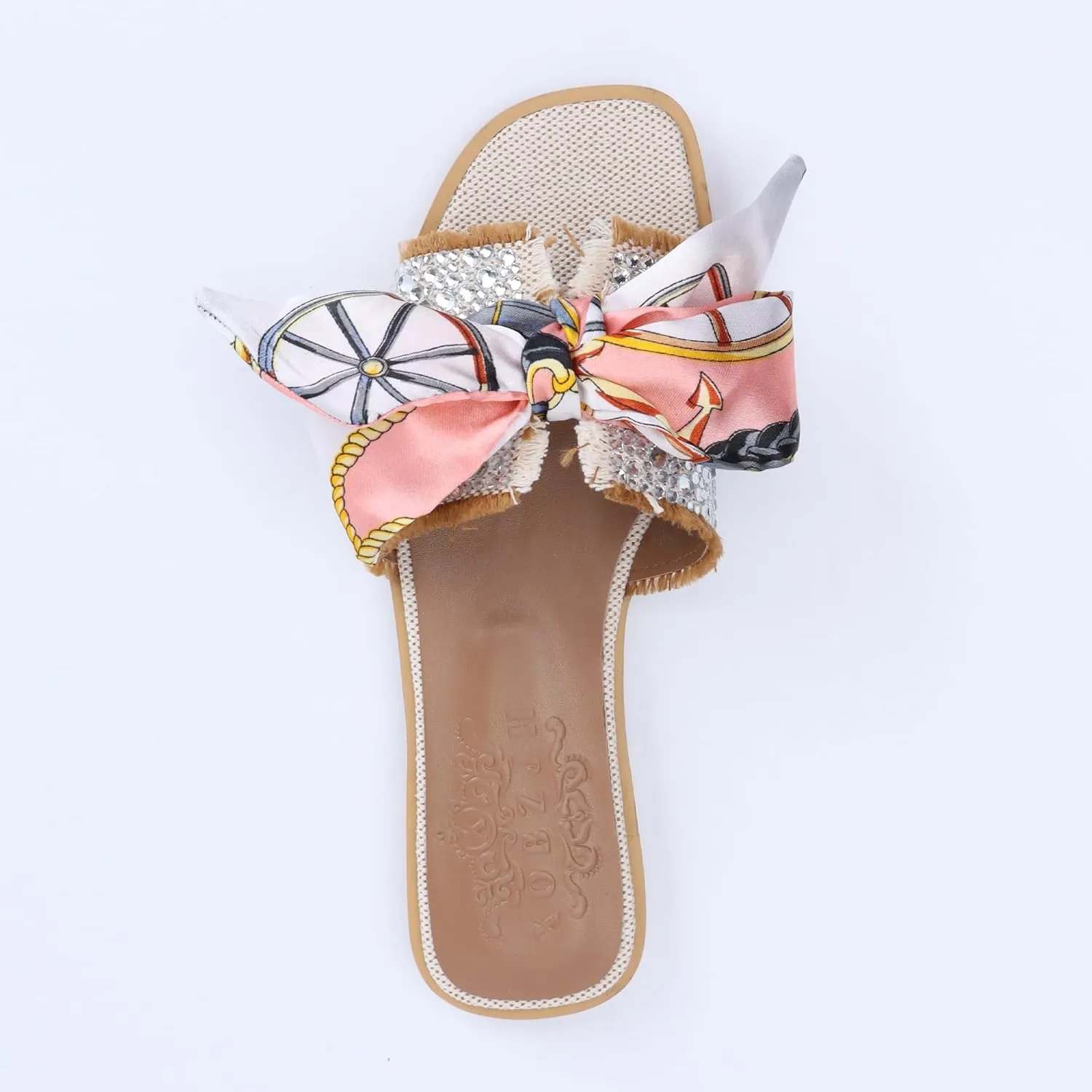 XOBZJH Evening Dress Shoes Rhinestone H-Brand Black Flat Sandals for Women 2025,Designer Luxury Crystals Slides Sandals for Wedding Party Slippers Footwear