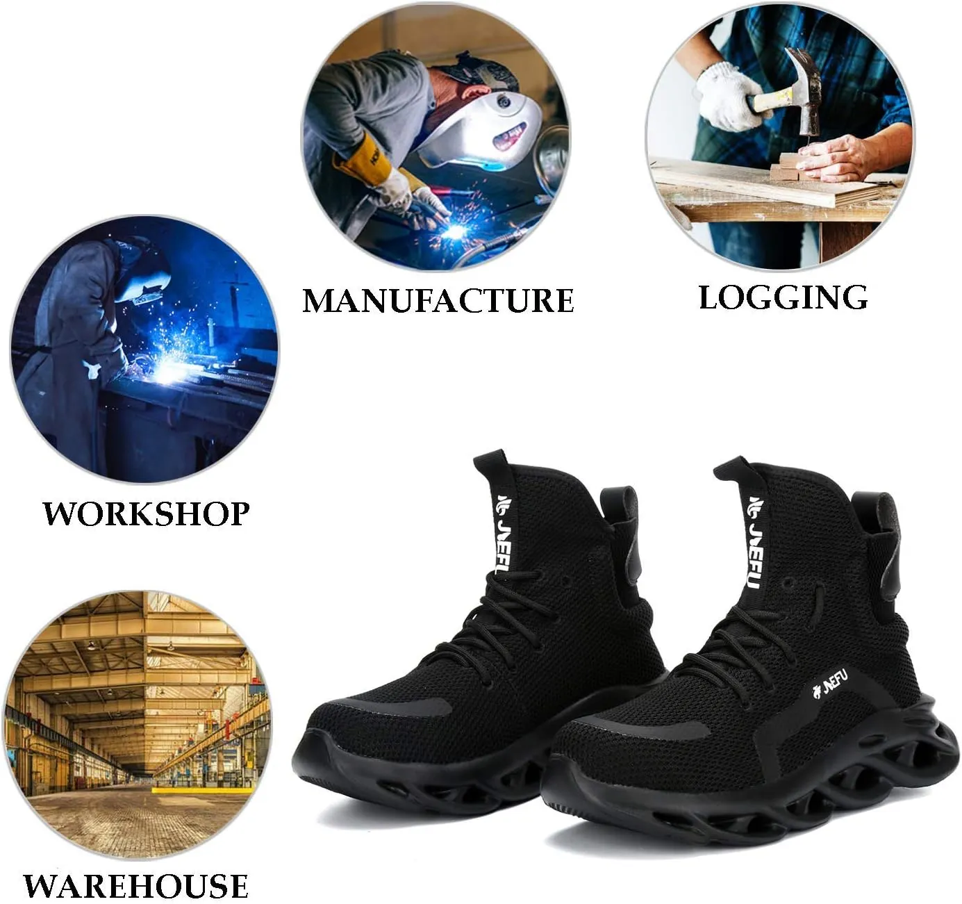 XUNRUO Work Safety Boots for Men and Women Steel Toe Lightweight Breathable Pull on Construction Boots