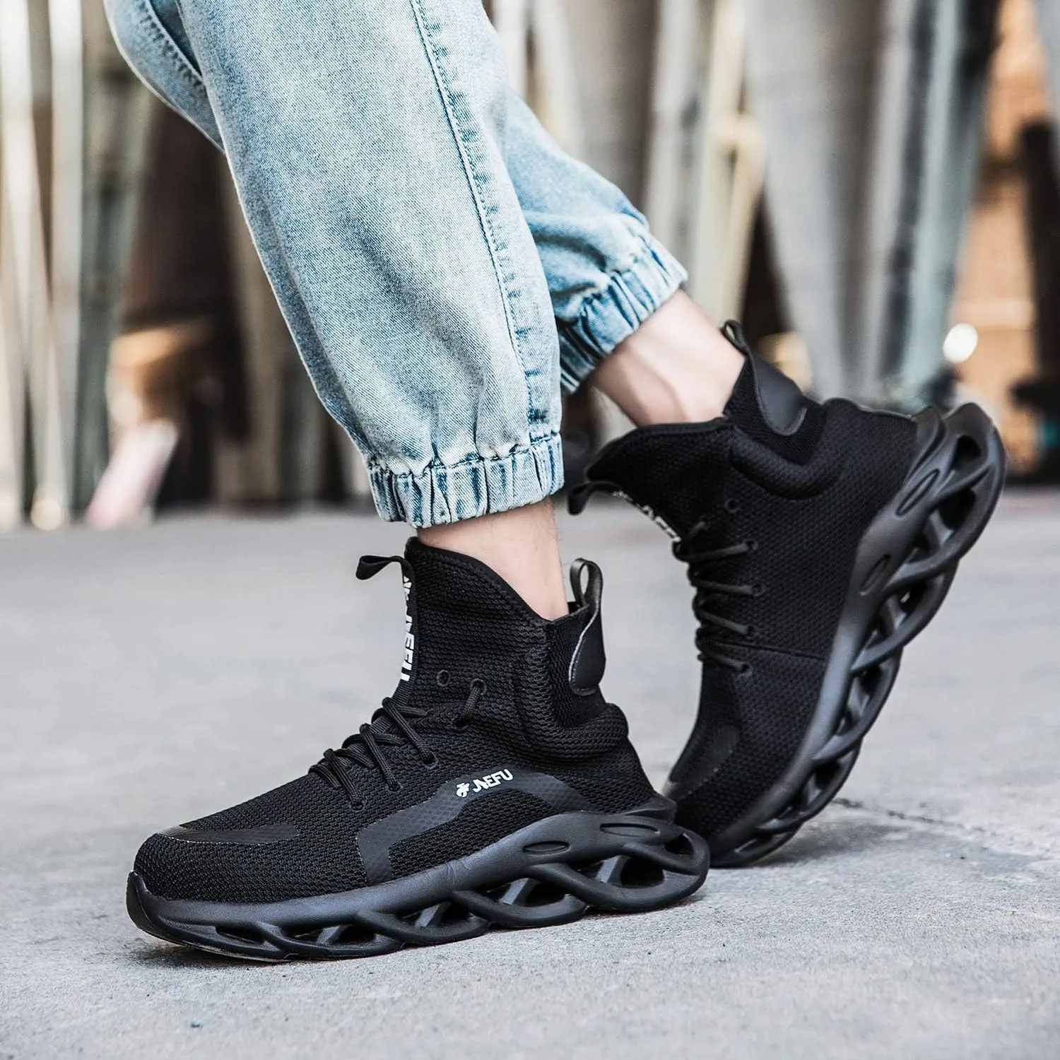 XUNRUO Work Safety Boots for Men and Women Steel Toe Lightweight Breathable Pull on Construction Boots