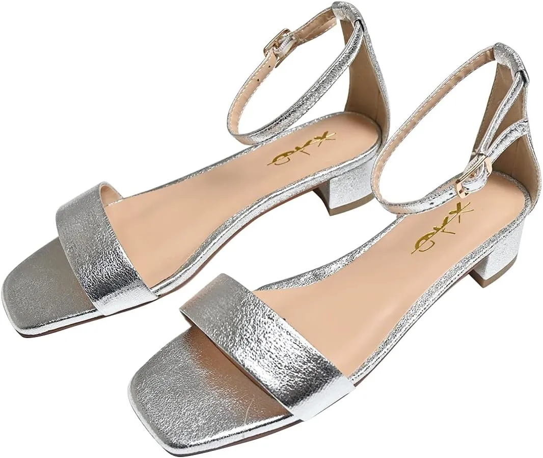 XYD Women Open Toe Low Heel Chunky Block Sandals Buckled Ankle Strap Pumps Shoes for Wedding Dress Evening