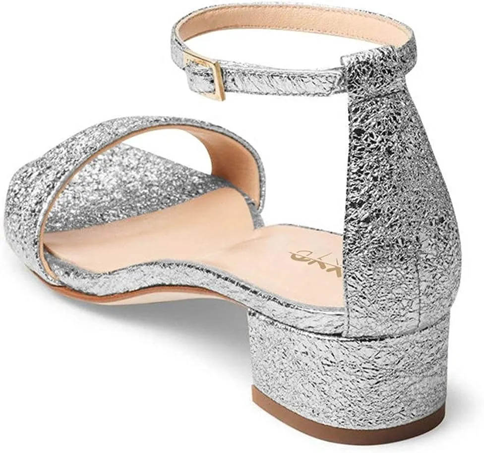 XYD Women Open Toe Low Heel Chunky Block Sandals Buckled Ankle Strap Pumps Shoes for Wedding Dress Evening