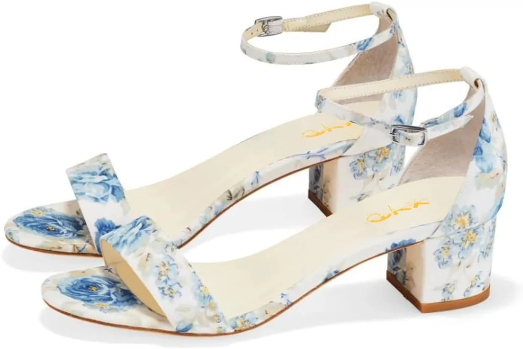 XYD Women Open Toe Low Heel Chunky Block Sandals Buckled Ankle Strap Pumps Shoes for Wedding Dress Evening
