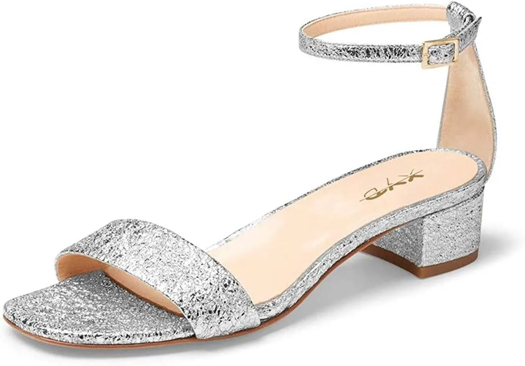 XYD Women Open Toe Low Heel Chunky Block Sandals Buckled Ankle Strap Pumps Shoes for Wedding Dress Evening
