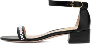 XYD Women Pearls Open Toe Strappy Low Block Heel Sandal Flats Ankle Strap with Buckle Wedding Bridal Dress Shoes