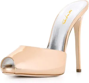 XYD Women Platform Slippers Slip On Stilettos Slides Sexy High Heel Mules Open Almond Toe Fashion Sandals Shoes