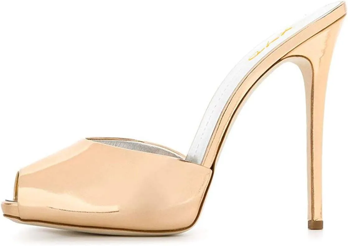 XYD Women Platform Slippers Slip On Stilettos Slides Sexy High Heel Mules Open Almond Toe Fashion Sandals Shoes