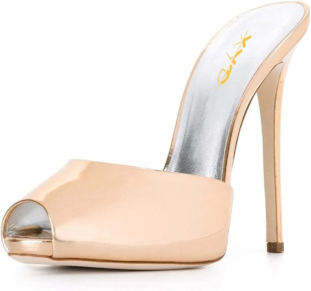 XYD Women Platform Slippers Slip On Stilettos Slides Sexy High Heel Mules Open Almond Toe Fashion Sandals Shoes