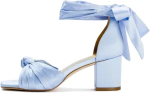 XYD Women Satin Block Heel Dress Sandals Bowknot Open Toe Ankle Strap Tie-up Pumps Dating Wedding Summer Shoes