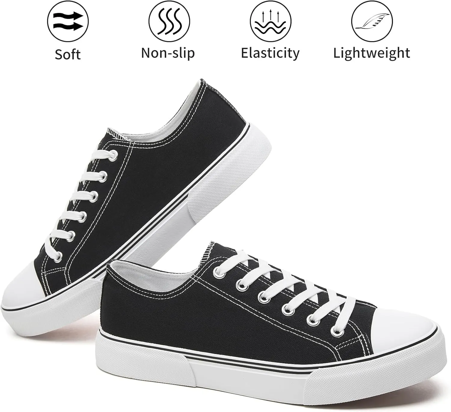 yageyan Men Canvas Low top Shoes Classic Casual Sneakers Black and White Fashion Shoes