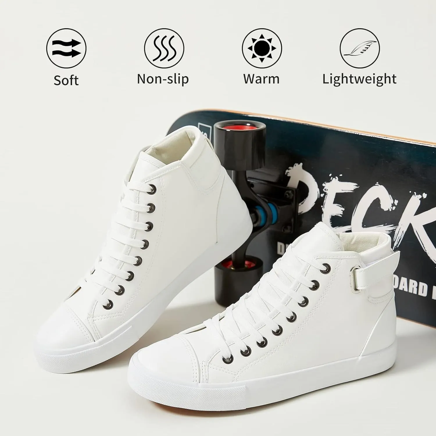 yageyan Men White high top Sneakers for Casual Black pu Leather Fashion Shoes for Men