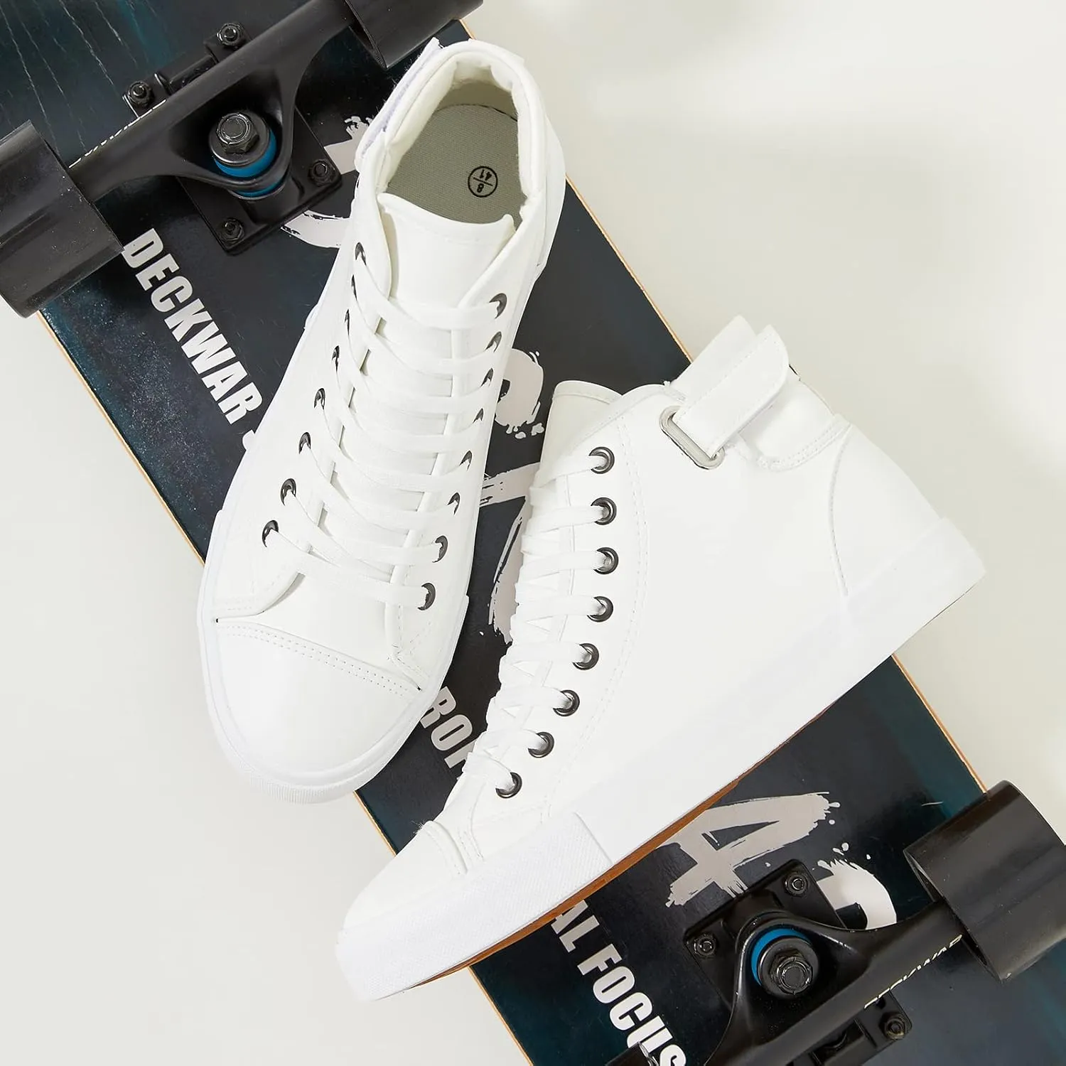 yageyan Men White high top Sneakers for Casual Black pu Leather Fashion Shoes for Men