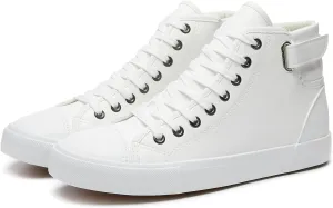 yageyan Men White high top Sneakers for Casual Black pu Leather Fashion Shoes for Men