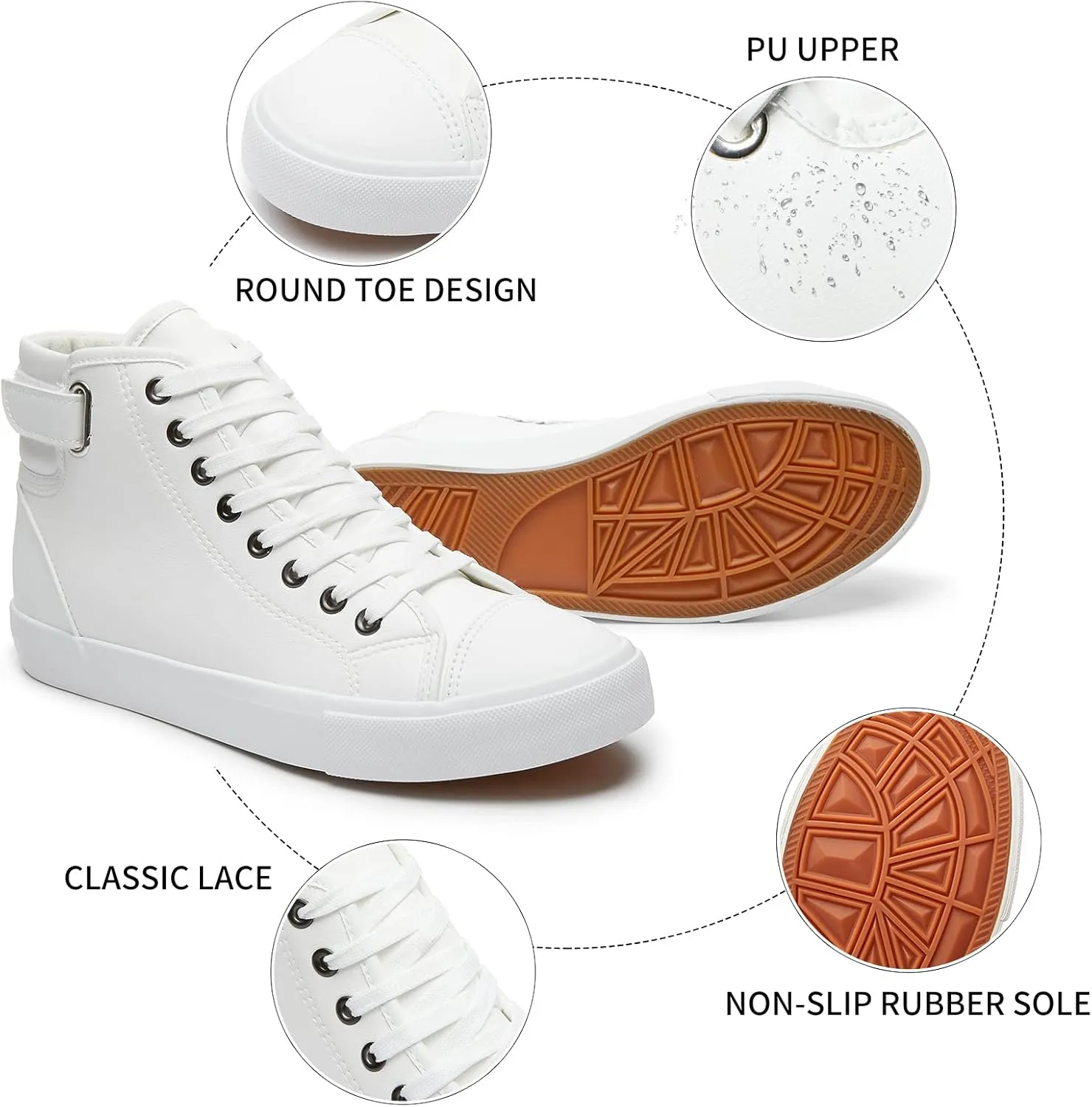 yageyan Men White high top Sneakers for Casual Black pu Leather Fashion Shoes for Men