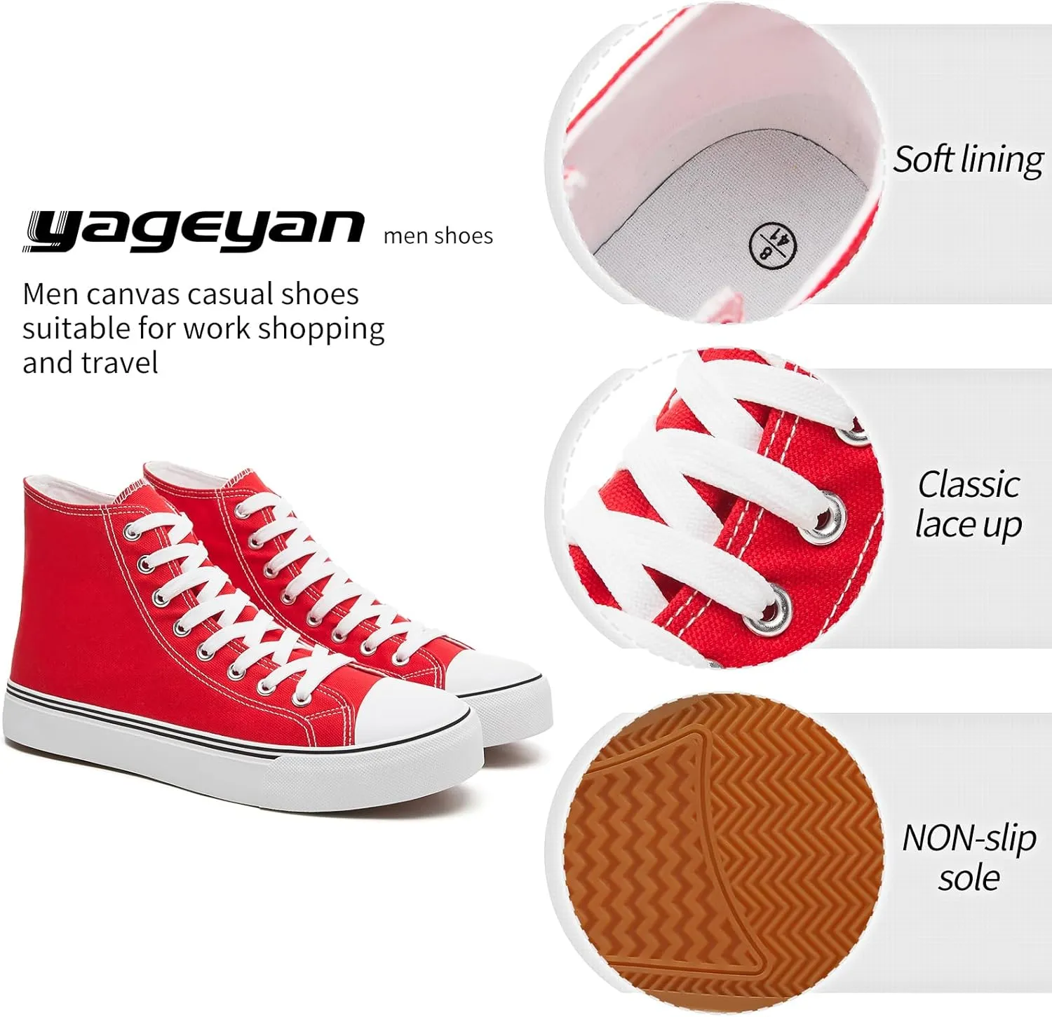 yageyan Men’s High Top Canvas Sneakers Fashion Lace up Walking Shoes Casual Classic