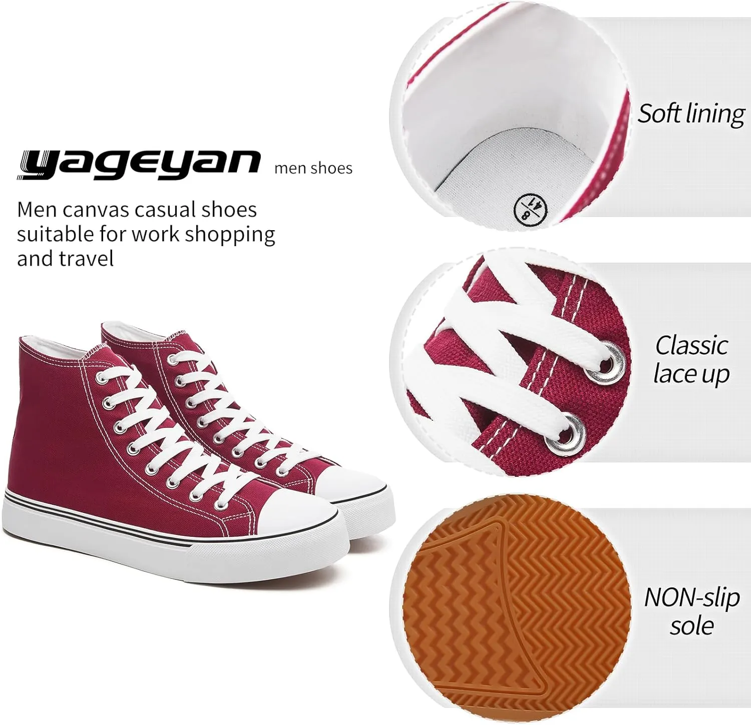 yageyan Men’s High Top Canvas Sneakers Fashion Lace up Walking Shoes Casual Classic