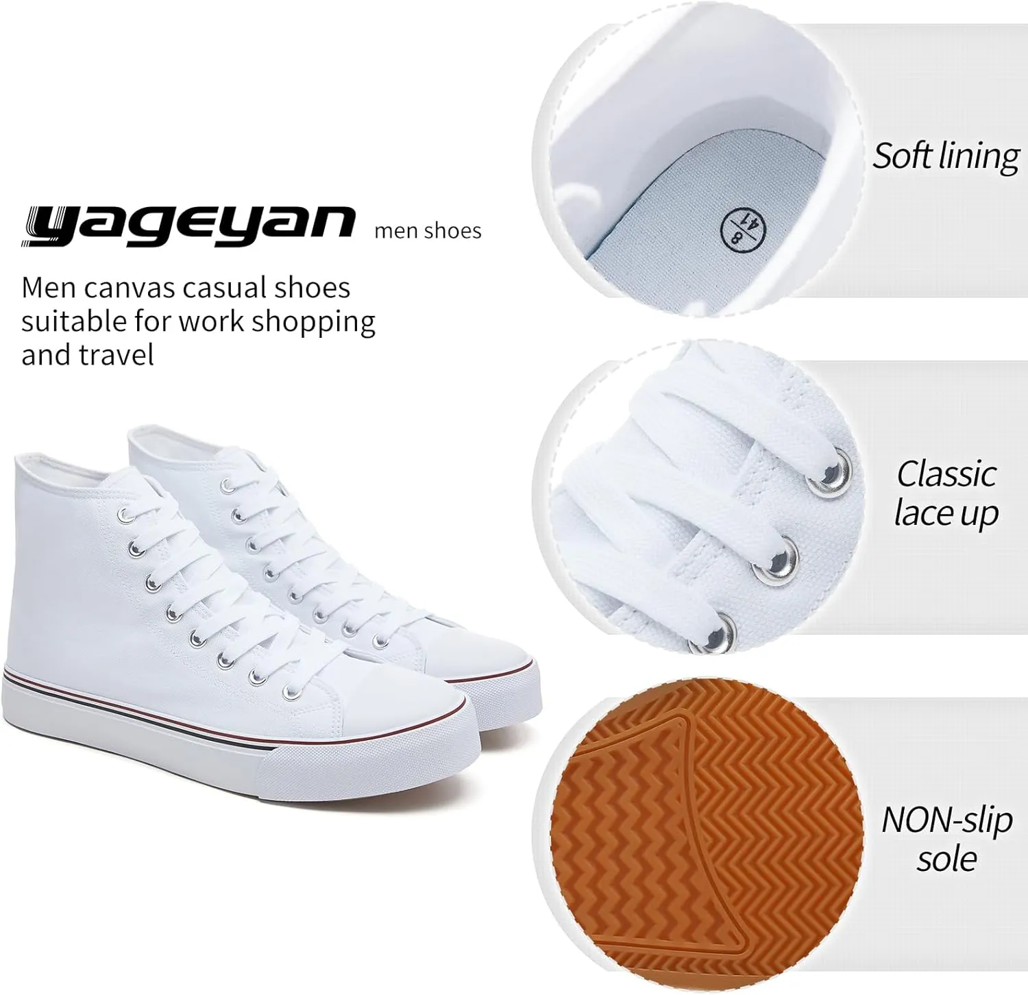 yageyan Men’s High Top Canvas Sneakers Fashion Lace up Walking Shoes Casual Classic