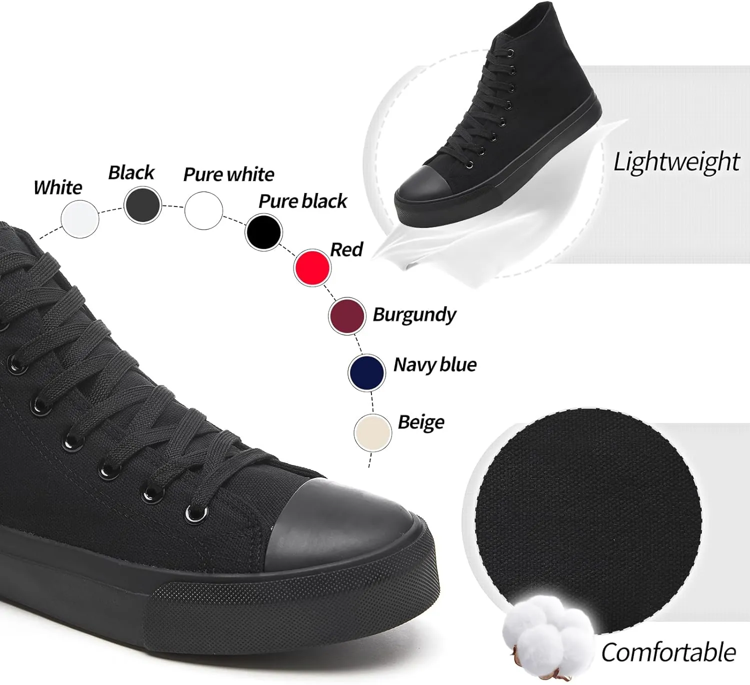 yageyan Men’s High Top Canvas Sneakers Fashion Lace up Walking Shoes Casual Classic