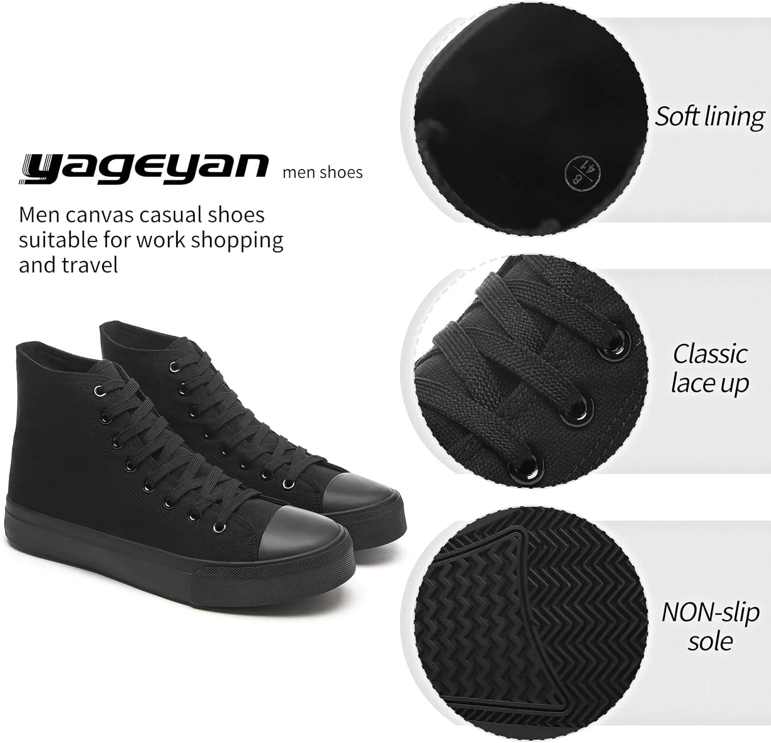 yageyan Men’s High Top Canvas Sneakers Fashion Lace up Walking Shoes Casual Classic