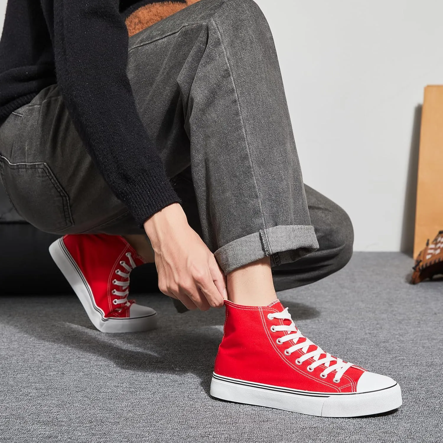yageyan Men’s High Top Canvas Sneakers Fashion Lace up Walking Shoes Casual Classic