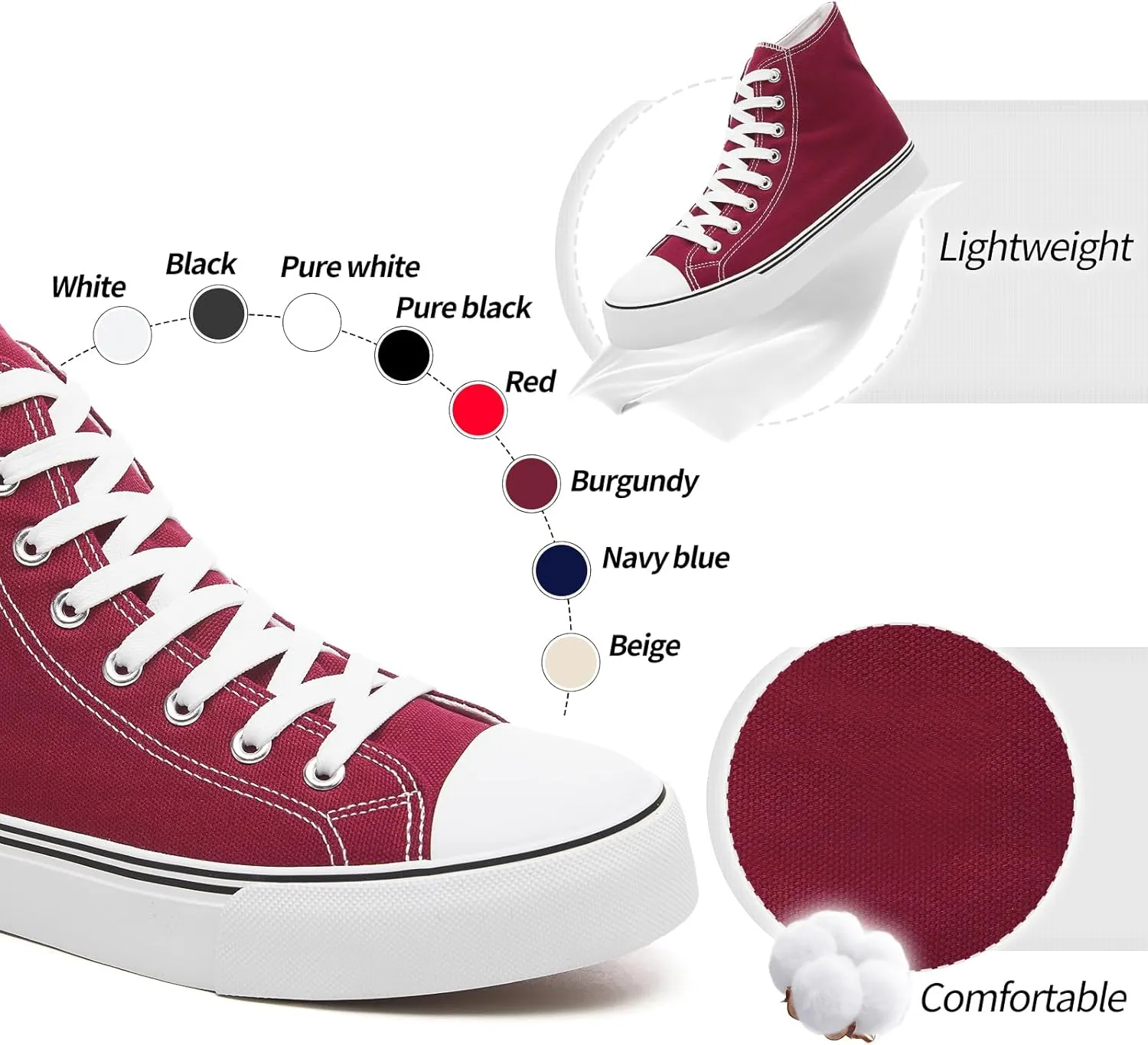 yageyan Men’s High Top Canvas Sneakers Fashion Lace up Walking Shoes Casual Classic