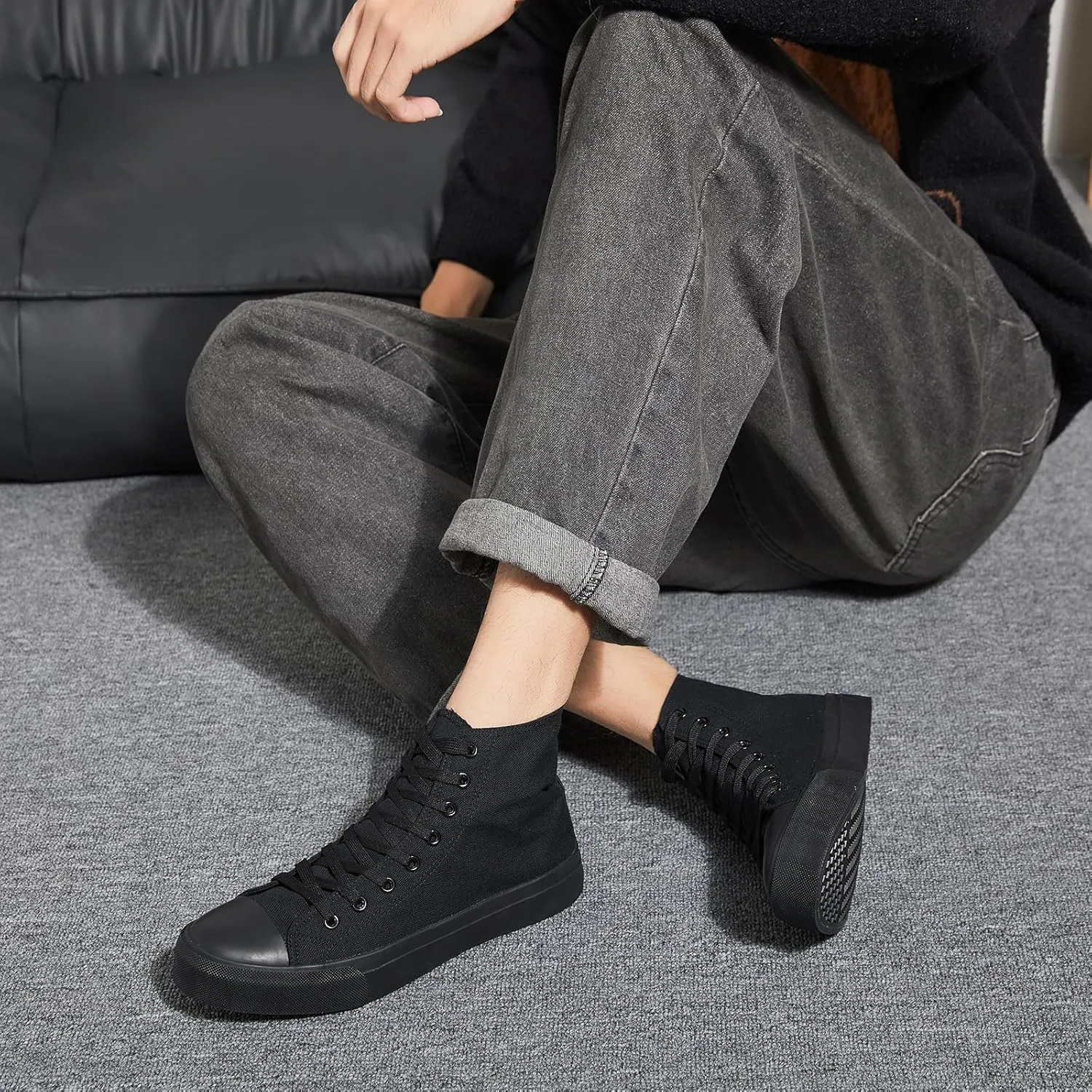 yageyan Men’s High Top Canvas Sneakers Fashion Lace up Walking Shoes Casual Classic