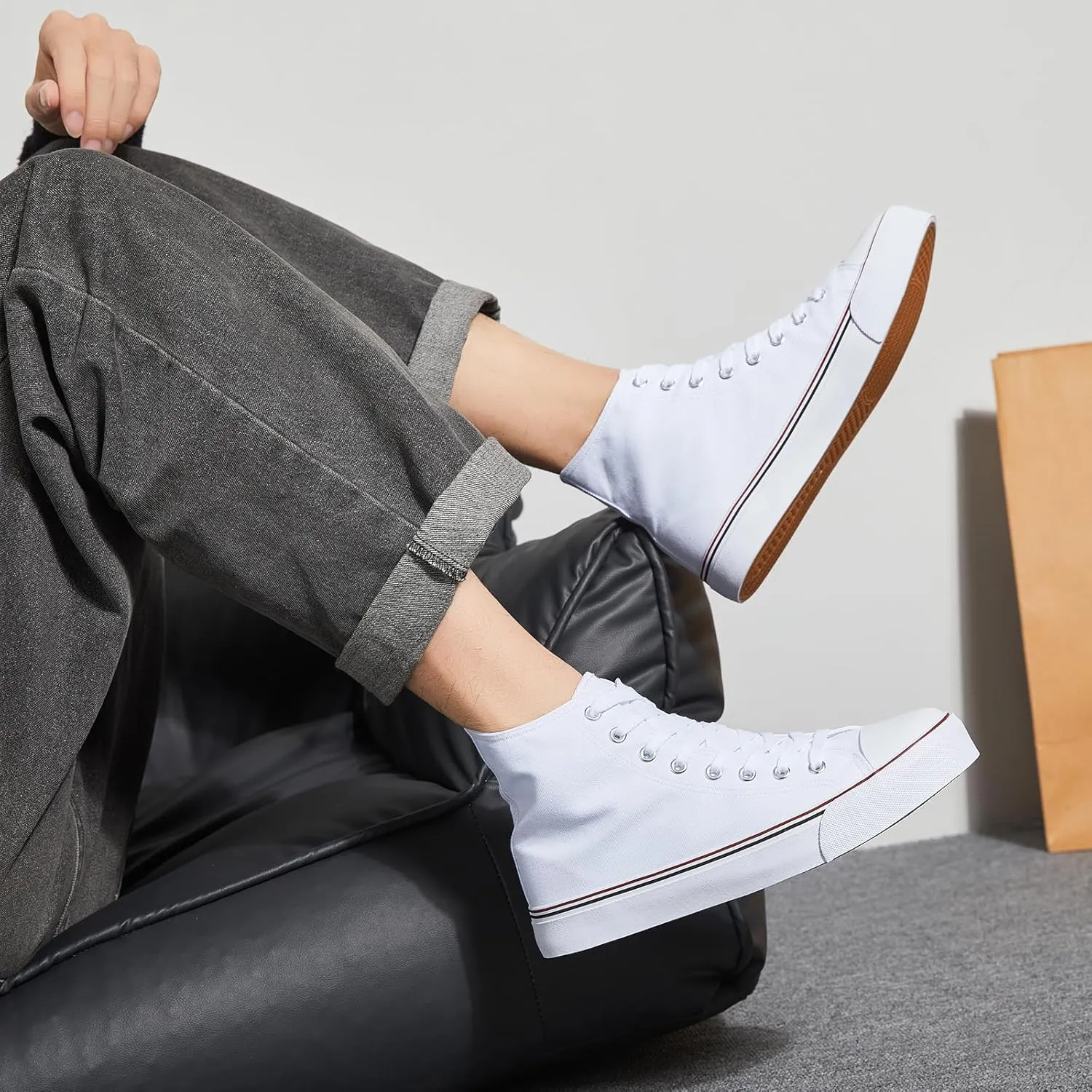 yageyan Men’s High Top Canvas Sneakers Fashion Lace up Walking Shoes Casual Classic