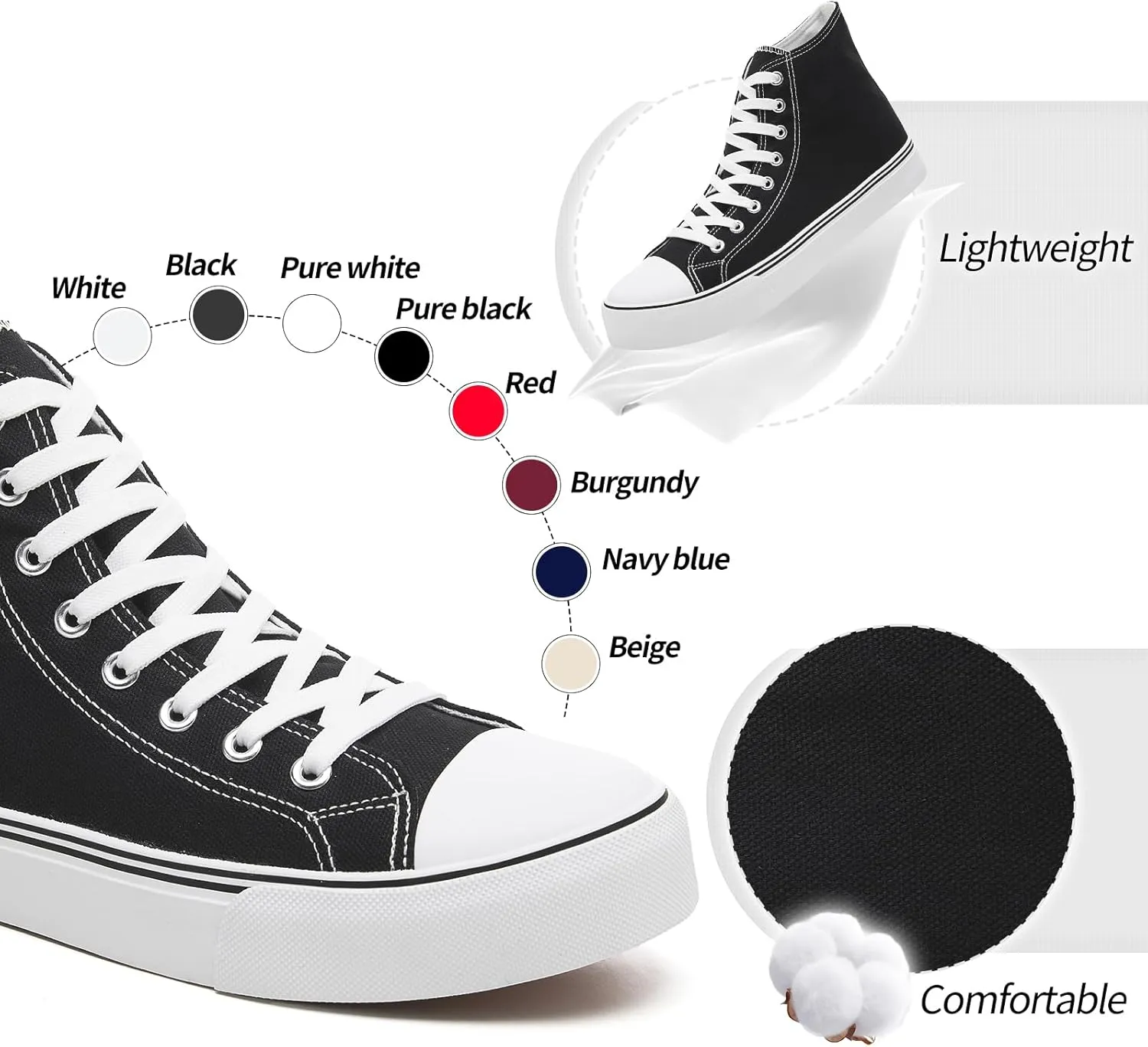 yageyan Men’s High Top Canvas Sneakers Fashion Lace up Walking Shoes Casual Classic