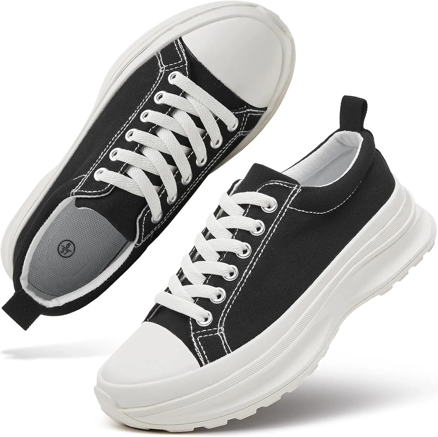yageyan Platform Sneakers for Women Black Sneakers Canvas Shoes for Women White Tennis Shoes Classic Casual Comfortable