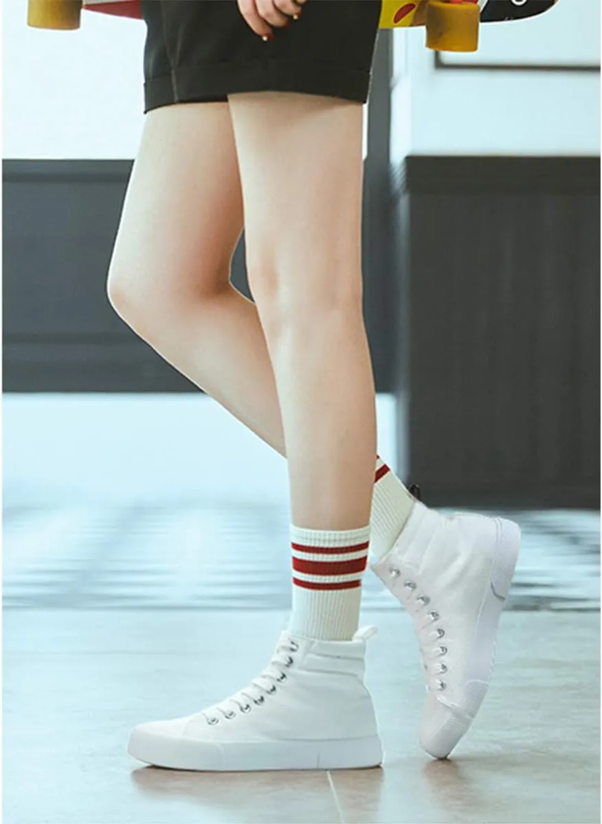 yageyan Womens High Top Canvas Sneakers Fashion Classic Shoes Comfortable White and Black Walking Shoes