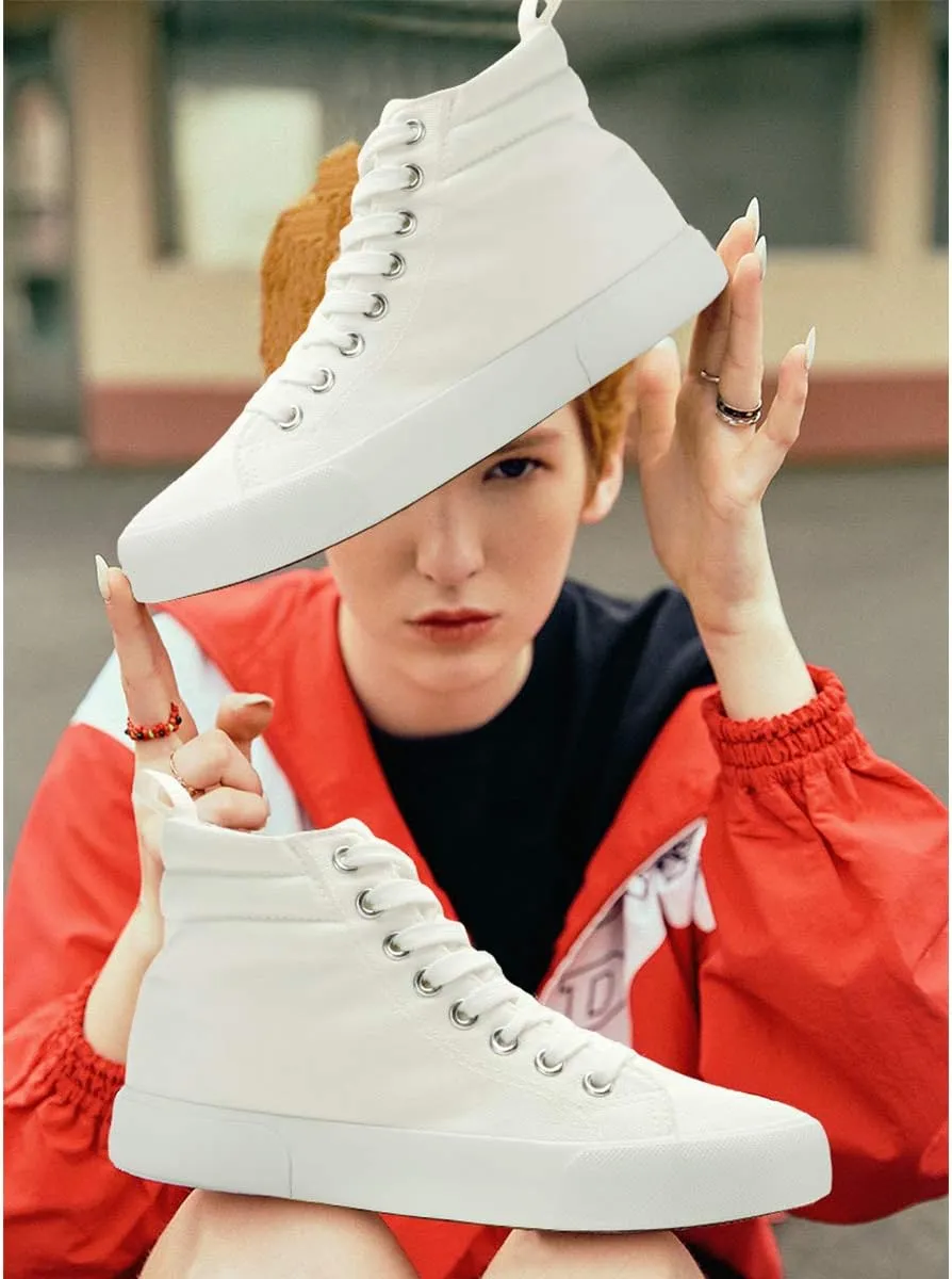 yageyan Womens High Top Canvas Sneakers Fashion Classic Shoes Comfortable White and Black Walking Shoes