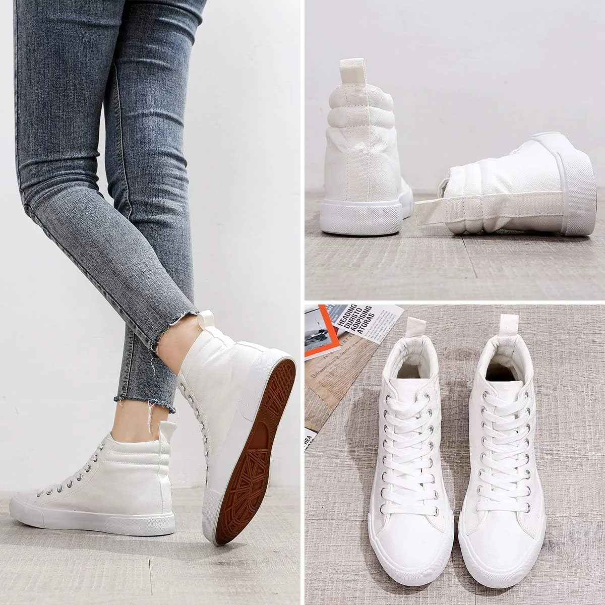 yageyan Womens High Top Canvas Sneakers Fashion Classic Shoes Comfortable White and Black Walking Shoes