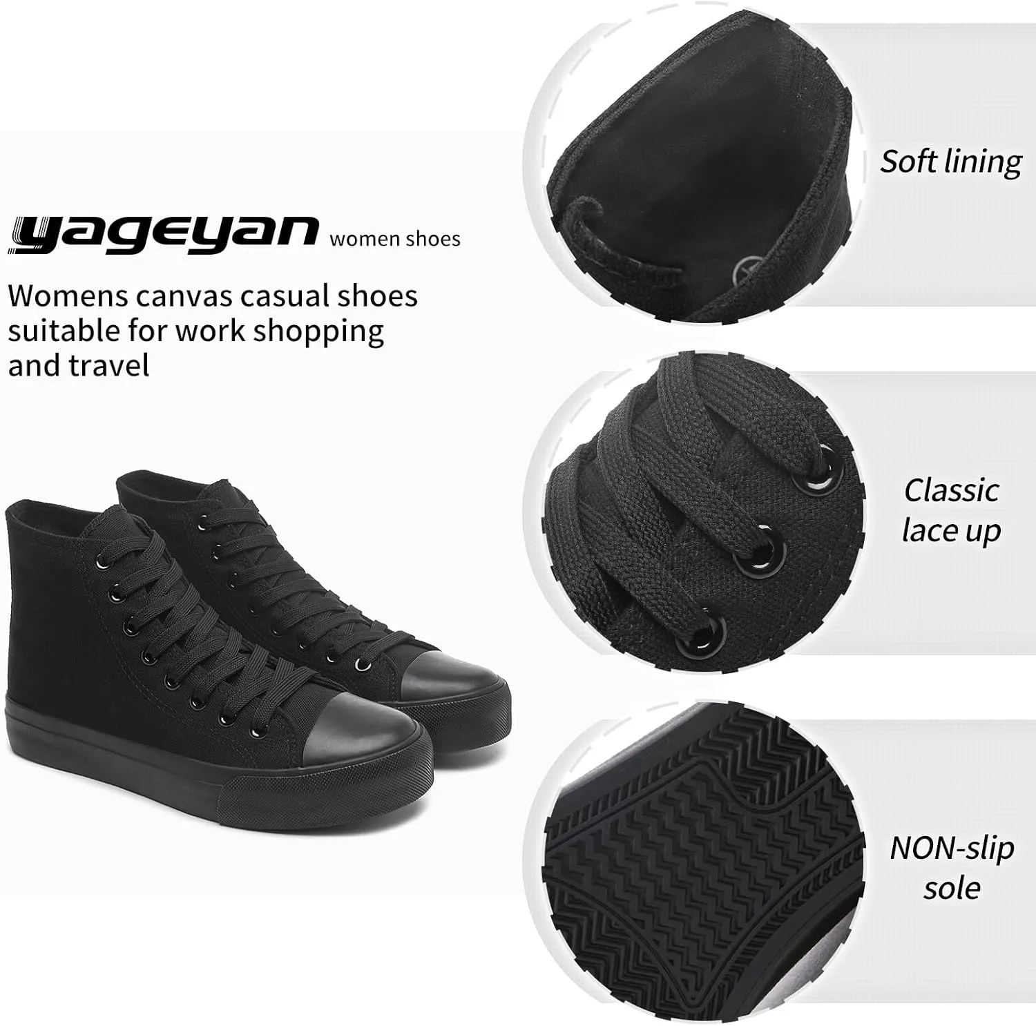 yageyan Womens High Top Canvas Sneakers Lace up Fashion Shoes for Women Casual Classic
