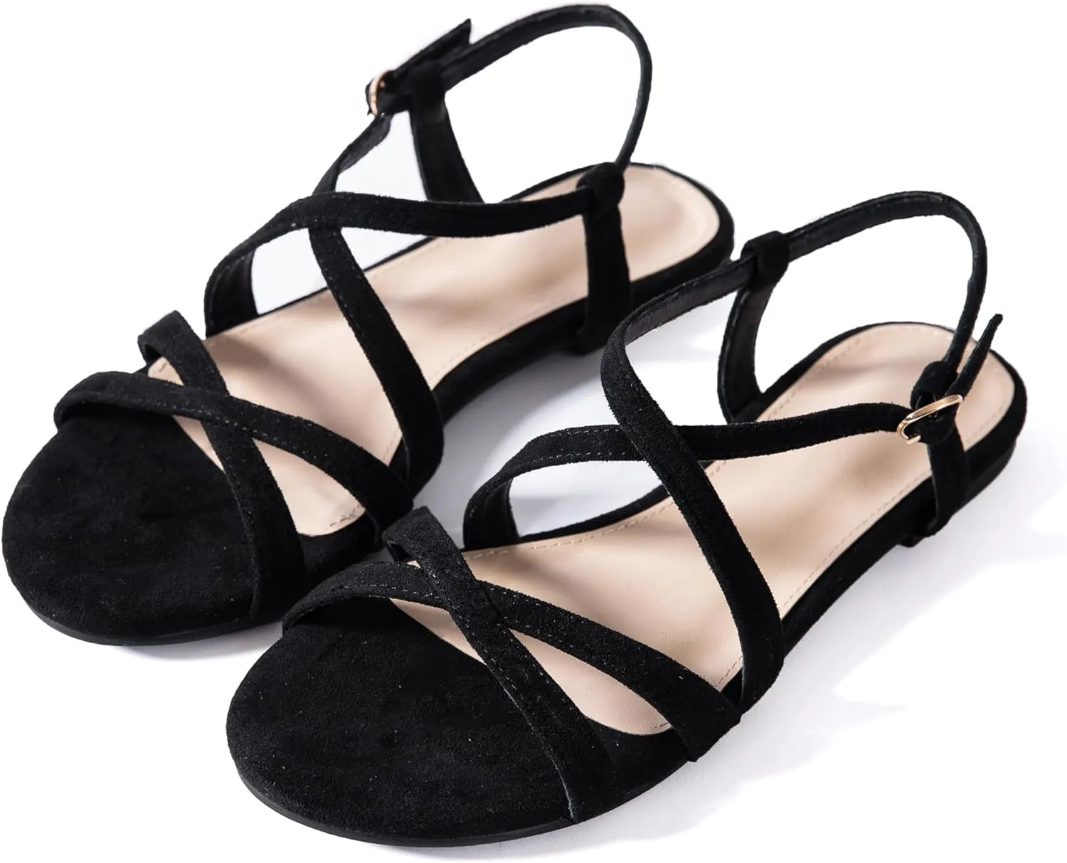 YANWENFANG Women Flat Sandals Adjustable Ankle Strap Roman Gladiator Boho Beach Summer Casual Vacation Goddess Vintage Italian Low Heel Block Festival Leather